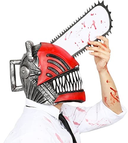 Infinity Gauntlet Chainsaw Man Mask Bloody Demon Killer Denji Full Head Latex Helmet Halloween Cosplay Costume Props for Adults