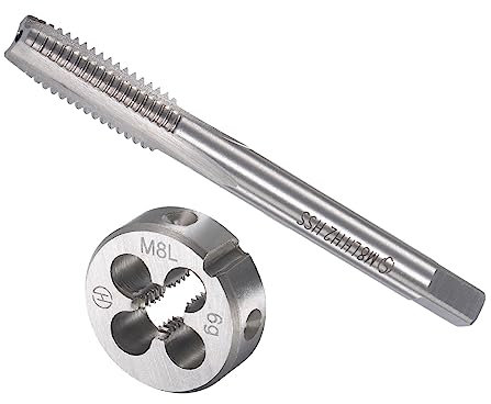 CoCud Set Rubinetti e Matrici, M8 x 1.25 Filettatura, Sinistra Mano Metrica Alta Velocità Acciaio Macchina Vite Rubinetto & Rotonda Stampo Utensile Kit - (per Riparazione), 1 set