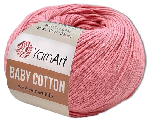 Frida's Wollhaus YarnArt 50 g Baby Cotton Wolle Baumwolle Acryl Häkelgarn Strickgarn 55 Farben (414 | Flamingo)