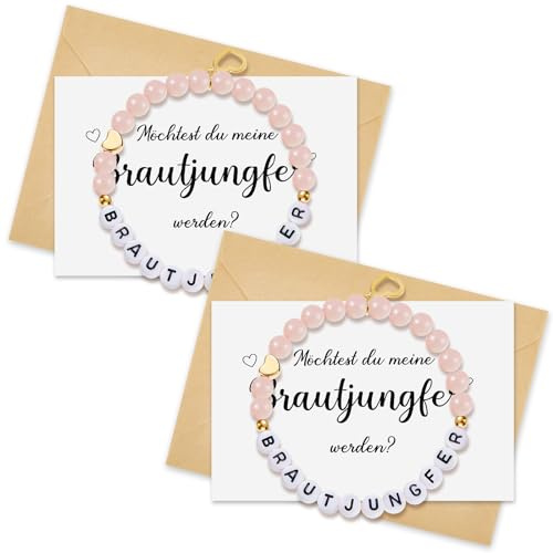 Otuuz 2er Pack TrauzeuginFragen Geschenk Set mit Armband | Verstellbares Trauzeugin Armband, Fragen Karte mit Umschlag, Handgemachte Geschenke für Trauzeugin