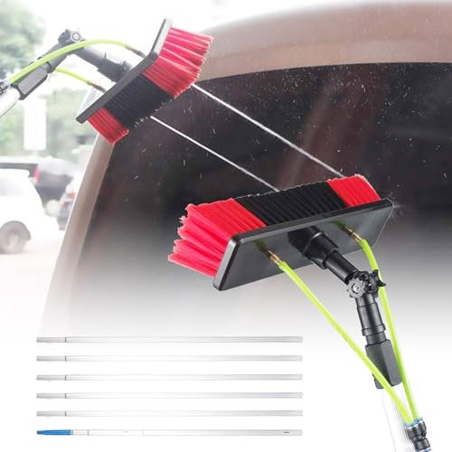 Window Cleaning Pole Water Fed Pole Kit, Window Cleaning Water-fed Pole 30ft Extendable Telescopic Brush Spray Washer with Backpack for Caravan Solar Panel Deck,50cm brush head,3m/9.8ft