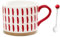BIIGMING Tazas de Café de Cerámica de 450ml con Bonita Cuchara, Color Rojo y Blanco, Aptas para Lavavajillas y Microondas, para Cumpleaños, Navidad (rayas)