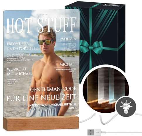 Maverton beleuchteter LED-Rahmen - personalisiertes Acryl Glasbild mit Foto - Fotorahmen mit LED-Beleuchtung - LED Acrylglas Fotogeschenk für Frau Mann Paar - Größe: L/XL - MAGAZIN