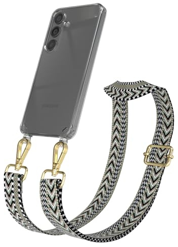 EAZY CASE Handykette - Verstellbares Taschenband kompatibel mit Galaxy S24, Schulterriemen, Handykordel mit Silikon Hülle, Umhängetasche, Grün Schwarz Gold