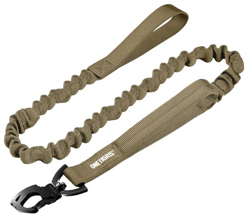 OneTigris Federbelastete Hundeleine 86 cm - 120 cm Führleine Nylon mit Tiger Zahn Metallclip und 2 Weiche Polsterung, Länge - Braun
