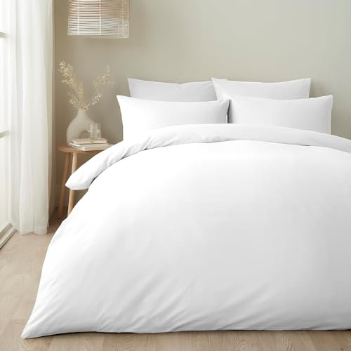 Appletree White Duvet Cover Set - Double Size (200 x 200cm) - Simple Plain Design - Soft & Luxury 100% Cotton - Hotel Style Bedding