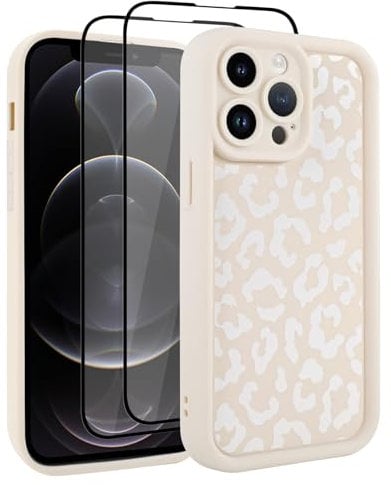 UZEUZA Compatible with iPhone 12 Pro Case, Cheetah Print Shockproof Soft TPU Protective Case for Women Girls, Slim Anti Scratch Leopard Case for iPhone 12 Pro 6.1 Inch,White