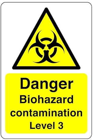 Safety First Display LTD Panneau « Danger Biohazard contamination Level 3 » – Autocollant à haute adhérence (150 mm x 100 mm) Distance de visualisation à moins de 3 m.
