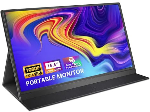 HAMTYSAN Portable Monitor 15.6inch FHD 1080P USB C HDMI Gaming Ultra-Slim IPS Display w/Smart Cover Lautsprecher, HDR Plug&Play, externer Monitor für Laptop PC