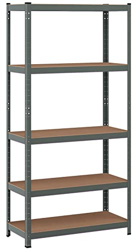 COSTWAY Lagerregal Schwerlastregal, Steckregal Metallregal 5 Ebenen, Werkstattregal 180,5x90x40,5cm, Garagenregal Kellerregal Blau, Aktenregal (Grau)