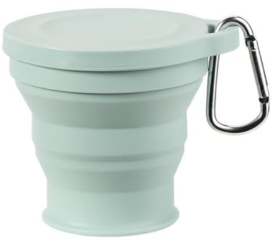 Arecobticy Campingbecher, faltbarer Becher, tragbarer Silikonbecher mit Karabiner, hitzebeständig, Reisebecher für heißes Wasser