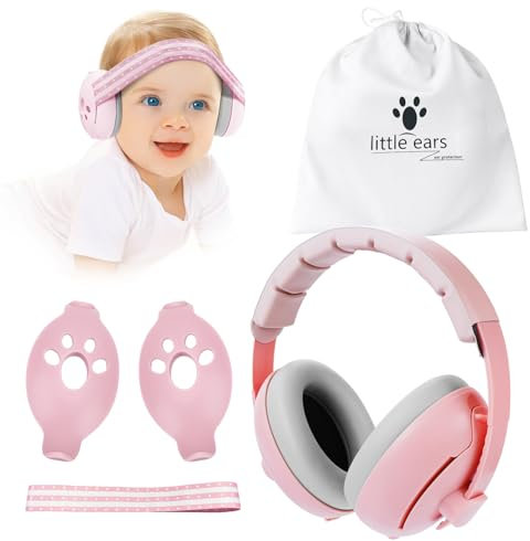 2 in 1 Cuffie Neonato Antirumore per 1-48 Mesi, Copri Orecchie Neonato, Copri Orecchie Neonato Regolabile Cuffie Antirumore Bambini con Fascia Elastica, Protezione Acustica