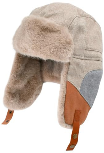 NAROSEBE Winter Trappermütze Fliegermützen Wintermütze mit Ohrenklappen Pelzmütze Damen Herren Russenmütze Skimütze Bombermütze Kunstfell Mütze Braun Winter Warm Hat für Snowboarden Skaten Radfahren