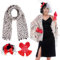 jerbro 3pcs 1920er Damen Kostüm Zubehör Set Schwarz Weiß Stola Rot Handschuhe Haarspange aus Spitze für Halloween Erwachsene Mottoparty Fasching Cosplay Karneval Verkleiden Party