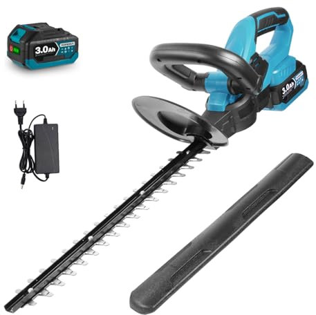 Yofidra Akku Heckenschere, Kabellose Elektro-Heckenschere mit 1 Akku, 41cm Schnittlänge, 18mm Zahnabstand, 1300 U/min, Doppelgriff, mit Strauch- und Grasscherenmesser für Rasen Hinterhof Garten