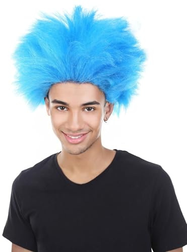 HPO Unisex Blue Spiky Troll Wig | Premium Breathable Capless Cap Design | Synthetic Fiber Wigs for Men and Women | Adult Halloween and Costume Party Wig