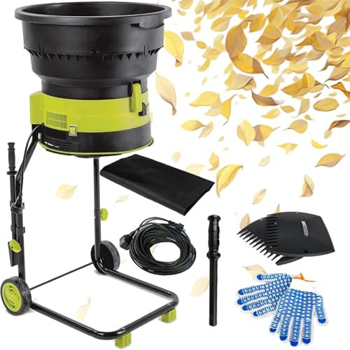 JJENXYYDS Electric Leaf Mulcher Compost Shredder,Quiet Garden Shredder,with Wheels, Leaf Rake, Storage Bag, 8000rpm Chippers with 54cm Funnel Diameter,for Yard Cleanup,10m-power-cord