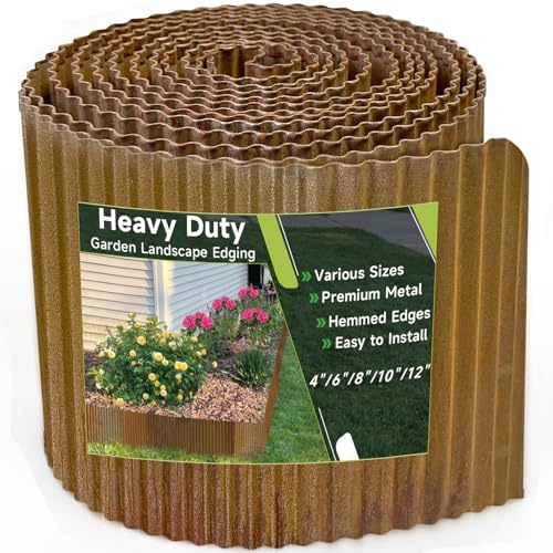 Wellige Garteneinfassung, 30,5 cm × 6,1 m vorrostige Landschaftseinfassung & Raseneinfassung, Metall-Gartengrenze für Blumenbeete, Garten, Rasen, Hochbeete & Baumumrandungen