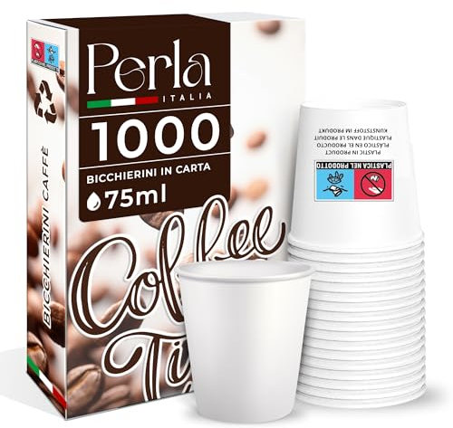 Perla - 1000 Bicchierini Caffe Carta 75ml - Bicchieri Caffè Monouso Biodegradabili 500 Floreale Grigio e 500 Oro - Bicchierini da Caffè Usa e Getta Ecosostenibili per Bevande Calde