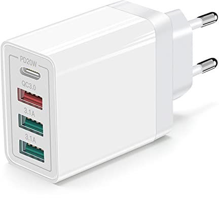 Cargador rápido USB - c, Cabezal de Carga portátil de Puerto 35W qc3.0 4, Compatible con iPhone iPad, Samsung, Google, xiaomi, Huawei y Otros Cargadores USB