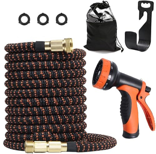 Expandable Garden Hose 50ft, Flexible Water Hose with 8 Function Spray Nozzle with 40 Layers of Innovative Nano Rubber, No Kink Leak-Proof (50FT)