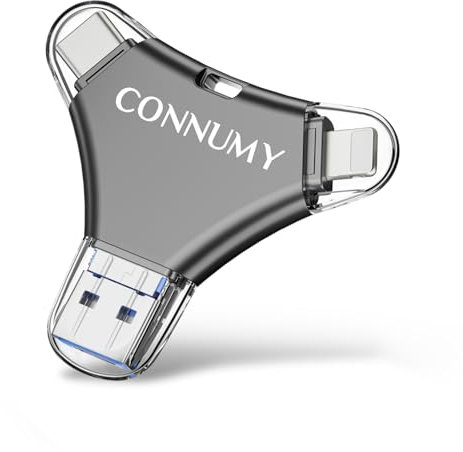 CONNUMY 128GB Pendrive para iPhone Memoria USB para iPhone/Pad/Android/PC,4 en 1 Memoria Externa Copia de Seguridad de Fotos/Vídeos Sin Aplicación.