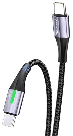TECHGEAR USB C to USB C Charger Cable, [1m] 240W PD3.1 Type C Super Fast Charging LED Light Indicator Cable for MacBook Pro, HP, Dell, Laptop, iPad Pro/Air, S25 S24 Ultra, iPhone 17 16, PS5 Switch etc