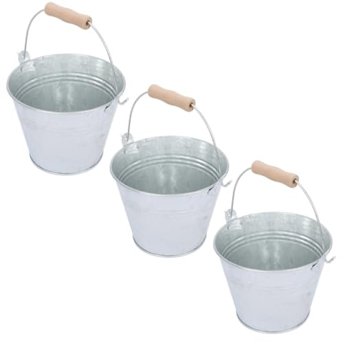ibasenice Eiseneimer Set Mit Holzgriff 3 Stück 4.5L Kohleeimer Für Kaminofen Grill Und Feuerstelle Vielseitiger Metallkübel Für Outdoor Und Indoor Gebrauch