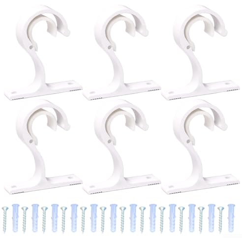 Lot de 6 supports de tringle à rideaux avec vis de fixation au plafond pour tringles de 25 à 28 mm, pour rideaux et plus encore (blanc)