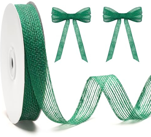 KINGLAKE Hessian Jute Ribbon, Green Burlap Ribbon, 20mm x 20 Yards Christmas Ribbons for Gift Wrapping, Wedding Decoration, DIY Crafts, Floristry