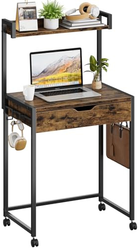 Bestier Piccolo tavolo per computer da 64 cm, con vano portaoggetti e cassetti, adatto per studio, camera da letto, soggiorno e spazi compatti (nero)