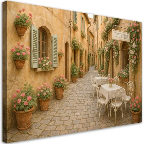 Feeby Leinwandbild - Bilder Wohnzimmer - 100x70 1tlg - Deko Schlafzimmer - Wanddekoration - Aesthetic - Groß Moderne Bild - Foto auf Leinwand - Toskana Italienische Straße