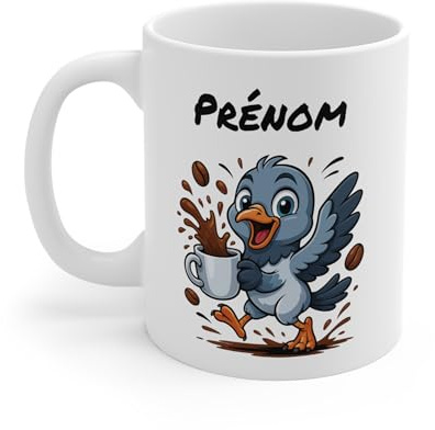 Teecustom Mug Hérisson Personnalisé – Tasse Café Mignonne et Énergique avec Prénom – Cadeau Original (Pigeon)
