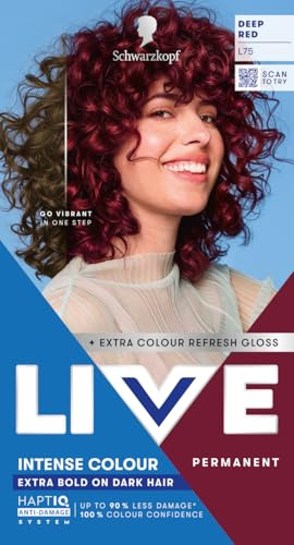 Schwarzkopf LIVE Intense Colour Hair Dye, L75 Deep Red | Permanent Red Hair Dye, HaptiQ Anti-Damage System, Long-Lasting Results, with Colour Refresh Gloss