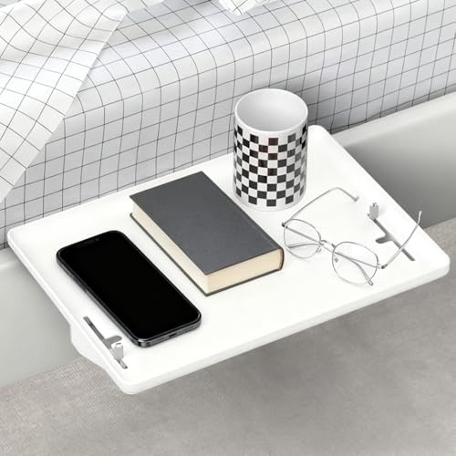 Bettablage zum Einhängen ans Bett Nachttisch Hängend Regal Tablett Weiß | Nachttischregal Regal mit Kabelführung Clip-On-Nachttisch Kunststoff Bett Organizer zum Einhängen für Hochbett Sofa Fenster