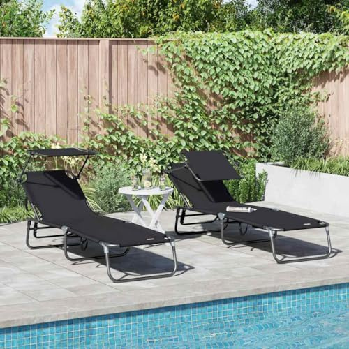 Ziaphsol Klappbare Sonnenliege 2er Set Schwarz, 56x190x81cm Stoff, verstellbare Rückenlehne, robuste Metallrahmen für Garten, Terrasse, Pool, Outdoor