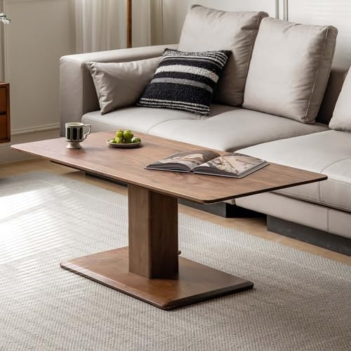 YESWOOD Couchtisch Höhenverstellbar aus Massivholz Eiche, Multifunktionaler Wohnzimmertisch, Verstellbarer Sofatisch 120 cm, Umwandelbar in Esstisch oder Schreibtisch, Modernes Design, Walnuss