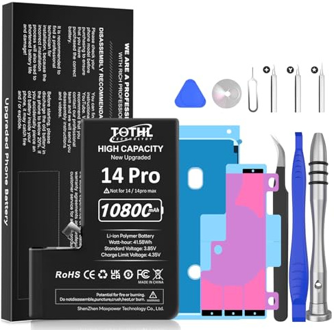 Compatible avec la Batterie de l'iPhone 14 Pro, Batterie Lithium polymère Haute capacité de 10 800 mAh, livrée avec des Outils de réparation