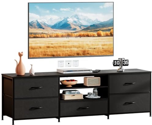 Uptyia Mobile TV con 5 cassetti, 30 x 140 x 50 cm, mobile TV, soggiorno per televisori da 65 pollici, mobile TV, mobili da soggiorno (nero)
