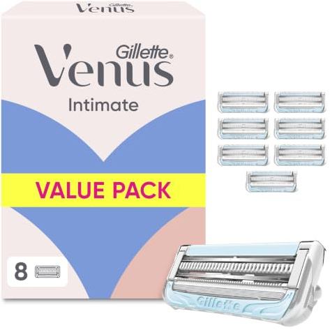 Gillette Venus Intimate Rasierklingen, 8 Original Ersatzklingen, Hellblau | Damenrasierer, Klingen für Intimrasierer mit Einem Hauch von Aloe Vera, Nassrasierer Damen für Den Intimbereich