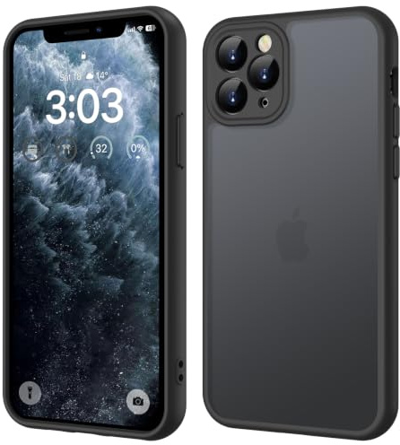 ORDA für iPhone 11 Pro Max Hülle, Vollständiger Kameraschutz, Schwarz | Matt Handyhülle, Stoßfest Kratzfest Transluzente Rückseite Schutzhülle, Anti-Fingerabdruck Case