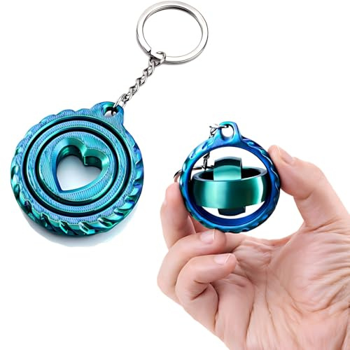 Keyring Fidget Toy for Adults, Tangle Fidget Toy Spinner with 360° Rotation, Metal Fidget Toy Keychain Stress Reliever, 3D Printed Keyring Portable Desk Gadget (5cm) (Heart)
