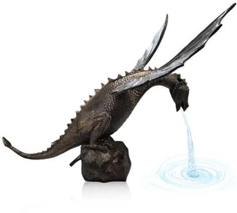 Vervevum Patio Fountains 11.42 Inch Ancient Dragon Water Fall Resin Dragon Garden Statue with Pump Indoor Water Fountain for Gardens, Patios, Pond, Pond Spitter