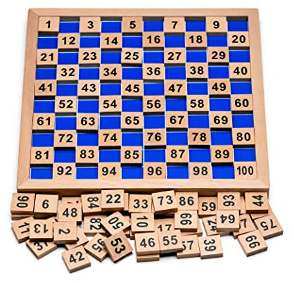 Natureich Hundertertafel Montessori Mathematik Puzzle Spielzeug Holz zum Zahlen Lernen mit Zahlenfeldern Ziffern ab 3 Jahre