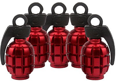 SENZEAL 5 x Aluminiumlegierung Handgranate Stil Universal Auto LKW Motorrad Rad Reifen Ventilkappen Reifen Air Ventil Cover Rot