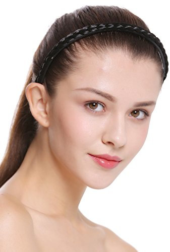 WIG ME UP - CXT-004-001 Bandeau serre-tête tressé tradition 1 cm fin noir foncé