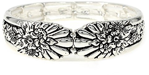 Emulily Spoon look Design Texture Stretch Bracelet, 5 Inch, Metal