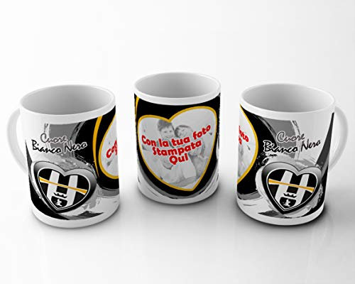 quickgadget Idea Regalo Tazza Sport in Ceramica Personalizzata con Foto per Tifoso Juventino Juve Juventus Inter Cuore Bianco Nero