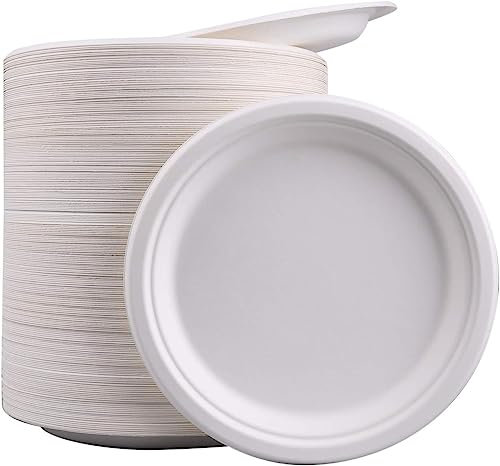 Lawei - Piatti di carta super rigidi, compostabili e biodegradabili, extra resistenti, colore: bianco, 225 x 20 mm, 200 pezzi, in bagassa