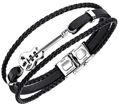 Guitare Bracelet Noir Triple Woven Bracelets En Cuir Professeur De Musique Pour Mélomane Cadeaux Bijoux Hommes Accessoires
